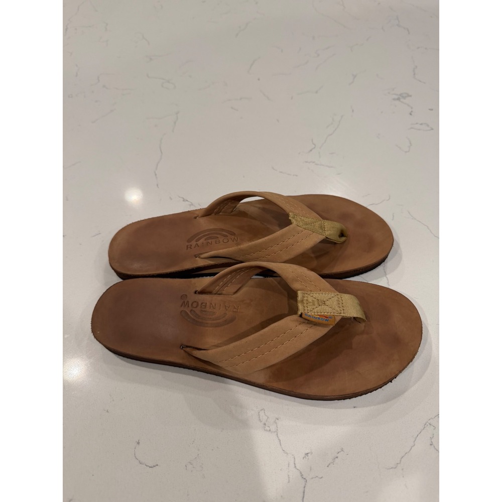 Rainbow Sandals Mens Single Layer Leather Flip Flops Tan Sierra Brown 10.5in